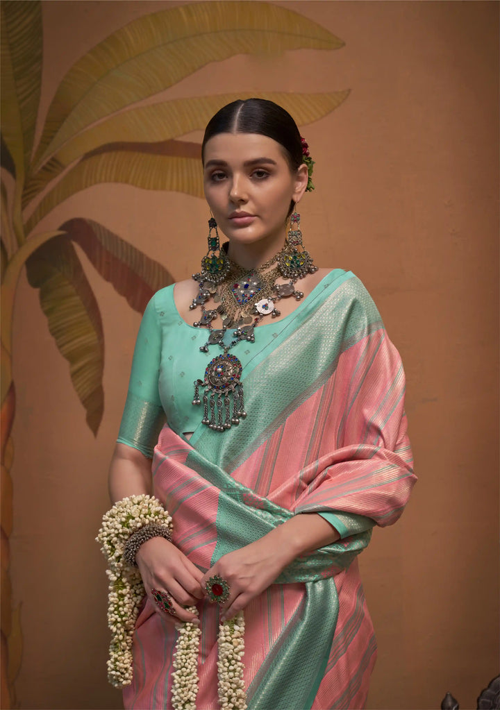 Linen Saree with Banarasi Silk | Handloom Weaving for Special Events