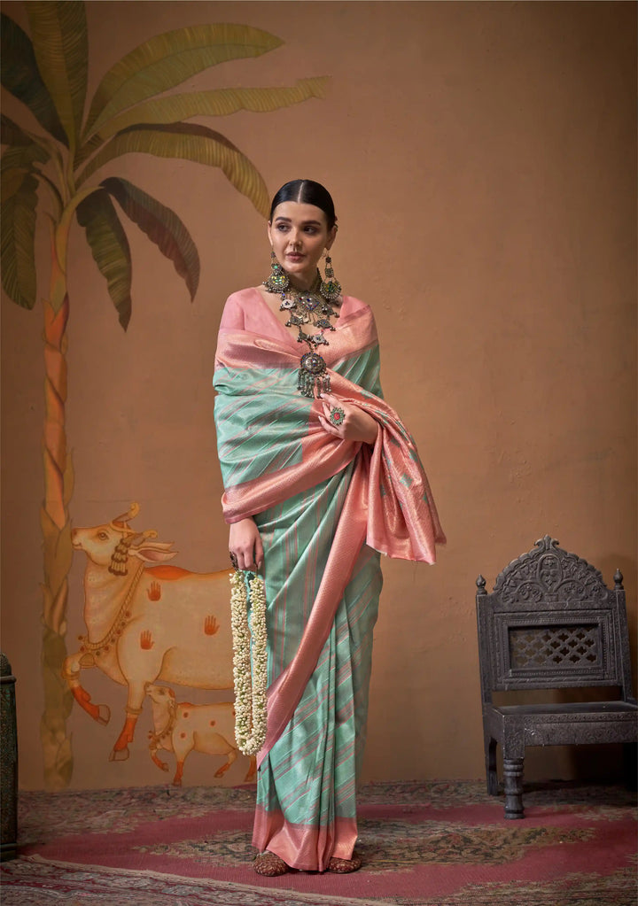 Linen Saree with Banarasi Silk | Handloom Weaving for Special Events