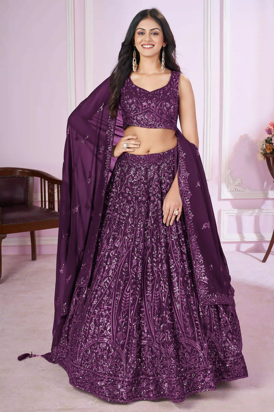 Designer Georgette Lehenga Choli | Georgette Dupatta & Thread Embroidery