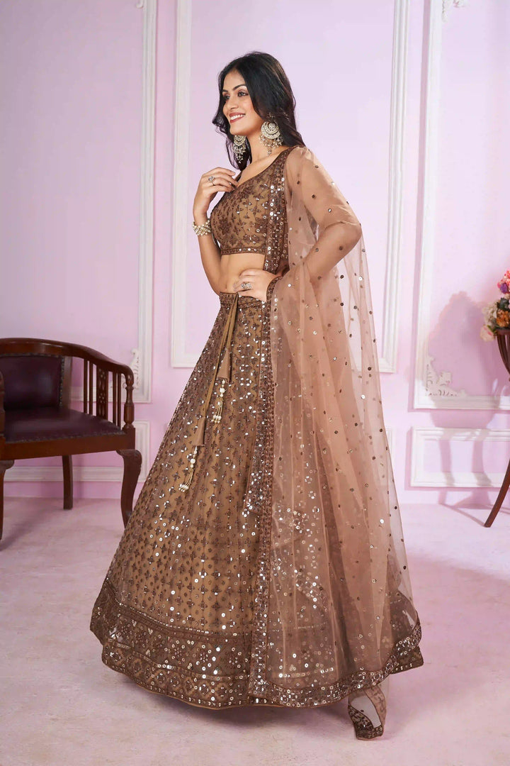 Brown Lehenga Choli | Sequence & Thread Work for Weddings & Festivals