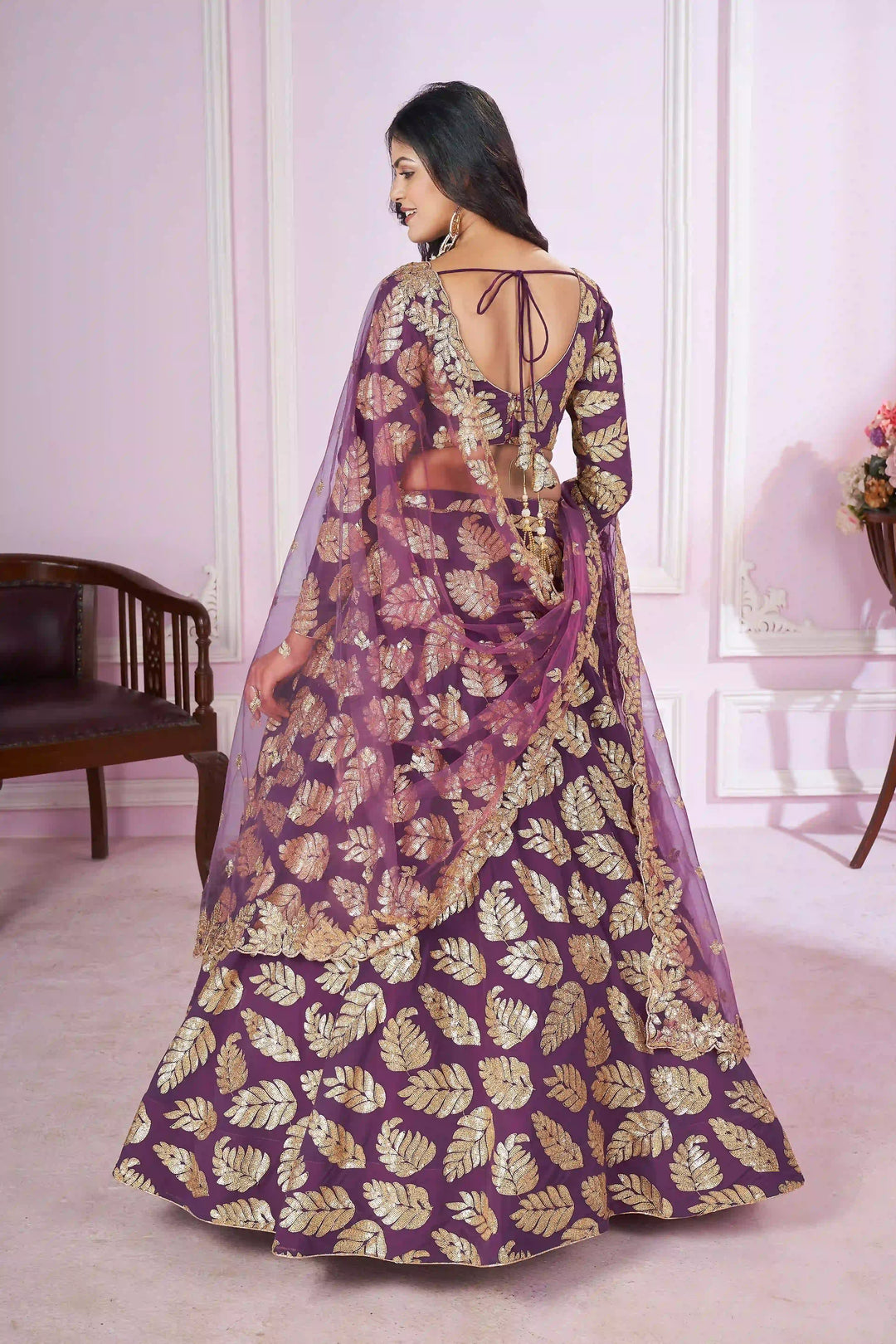 Purple Georgette Lehenga Choli | Sequence & Jari Embroidery for Weddings
