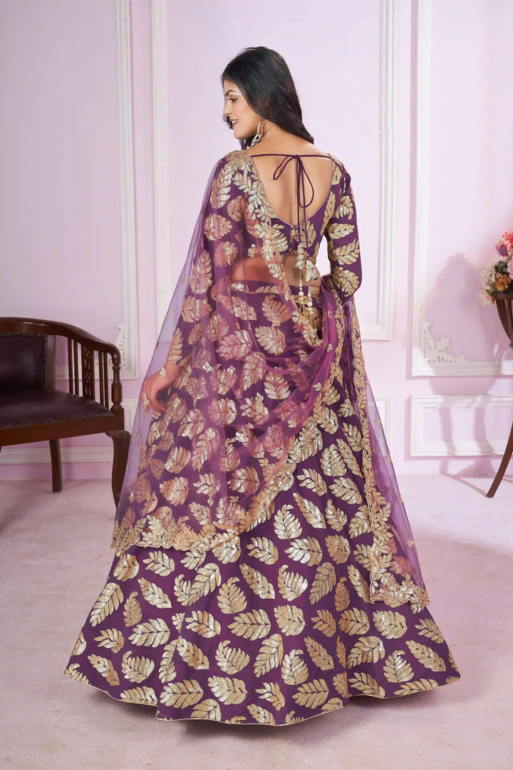 Purple Georgette Lehenga Choli | Sequence & Jari Embroidery for Weddings