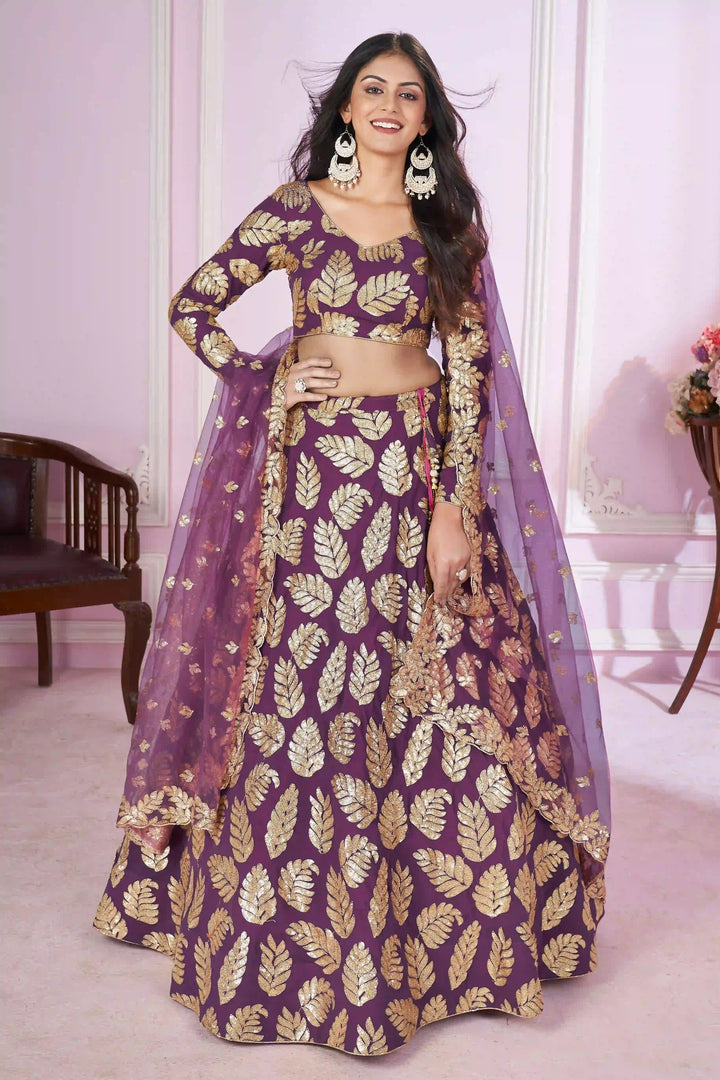 Purple Georgette Lehenga Choli | Sequence & Jari Embroidery for Weddings