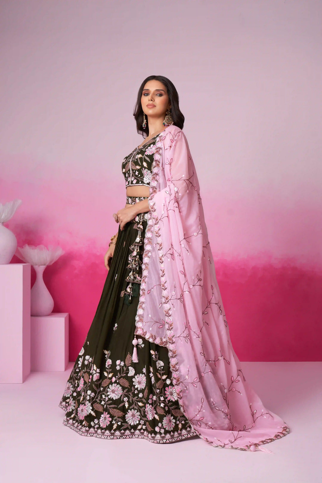 Satin Lehenga Choli Set with Designer Embroidery | Partywear