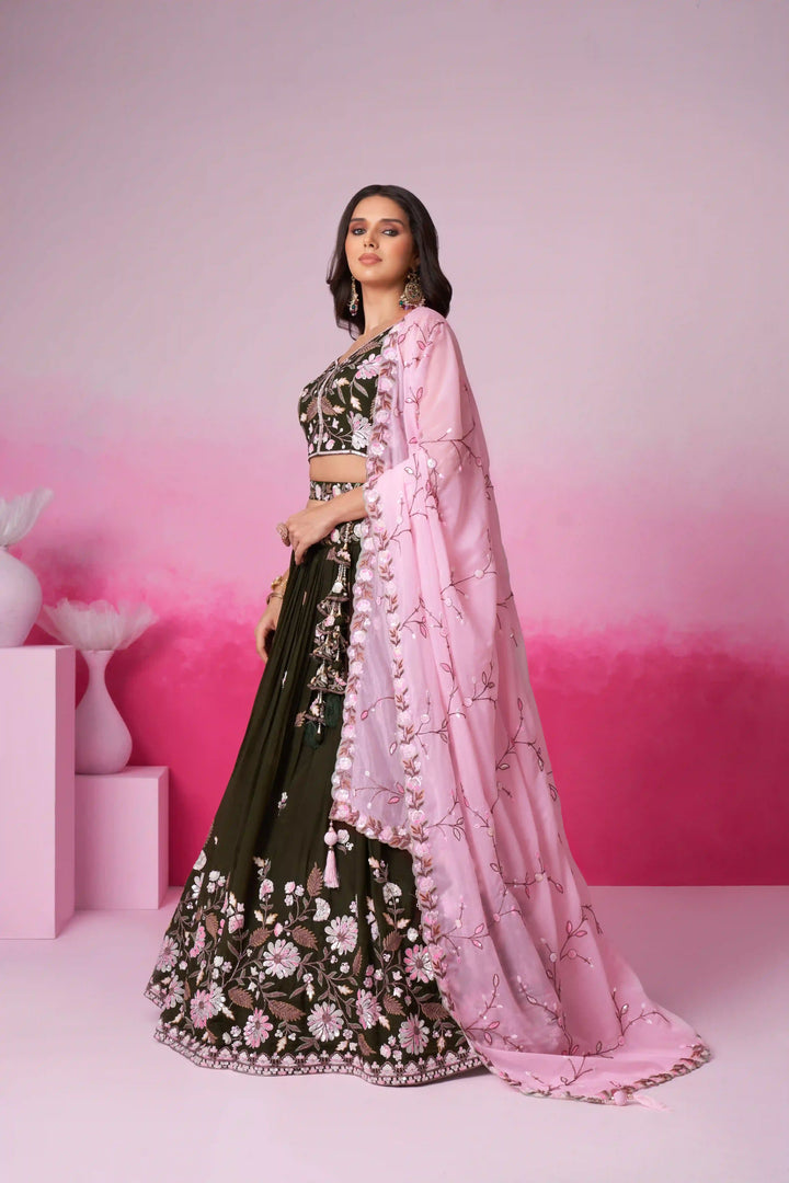 Satin Lehenga Choli Set with Designer Embroidery | Partywear