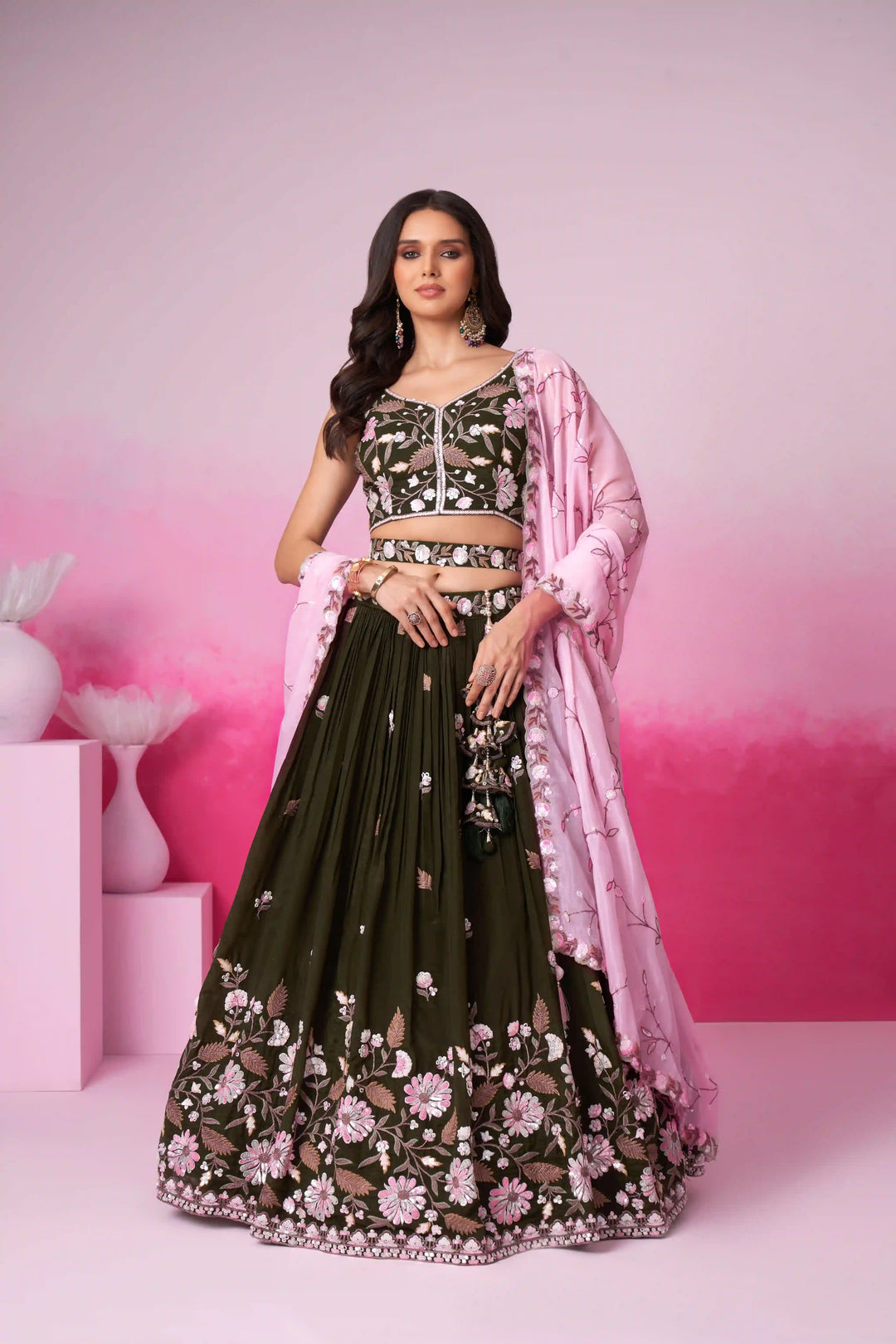 Satin Lehenga Choli Set with Designer Embroidery | Partywear