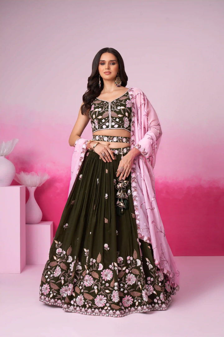 Satin Lehenga Choli Set with Designer Embroidery | Partywear