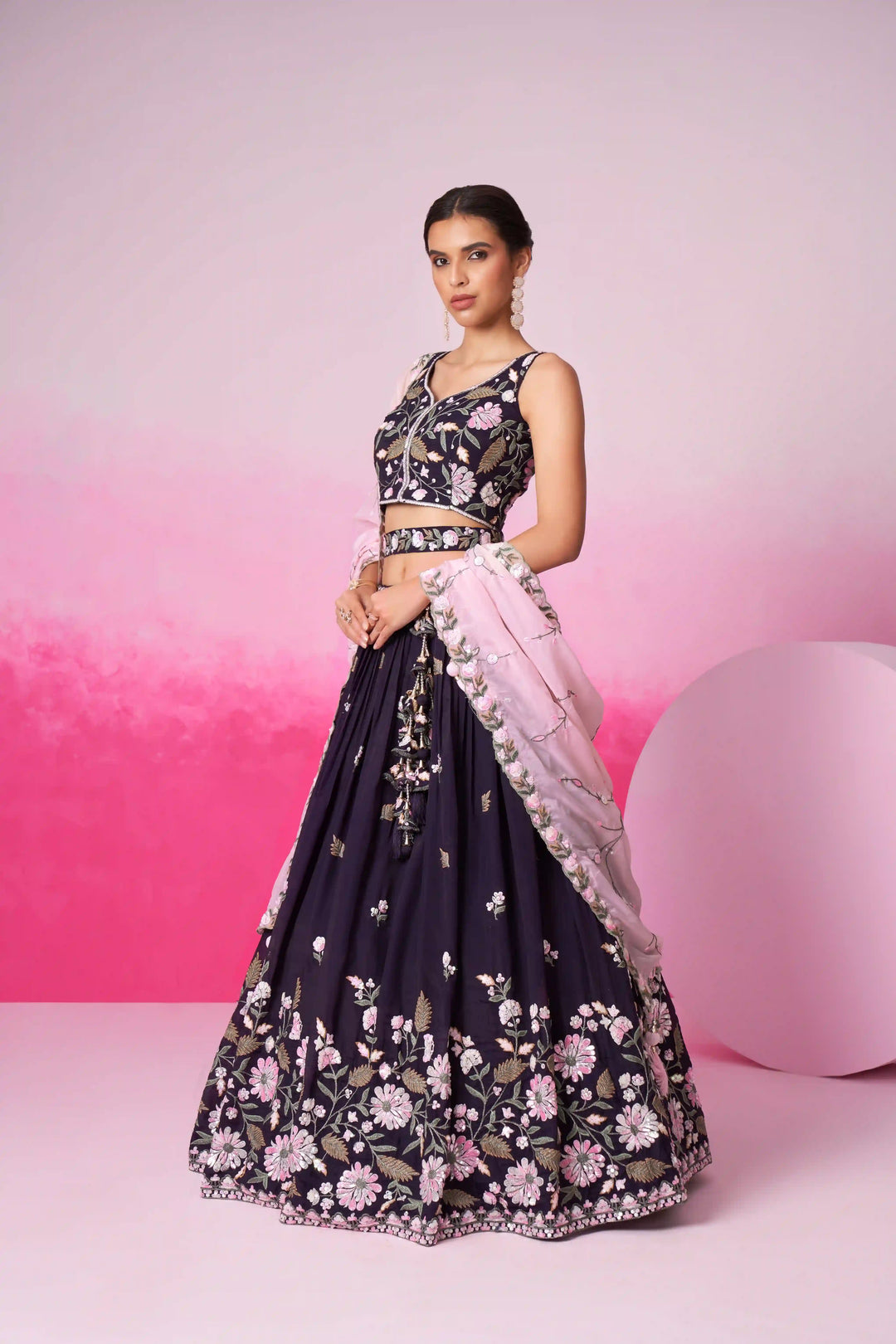 Satin Lehenga Choli Set with Designer Embroidery | Partywear
