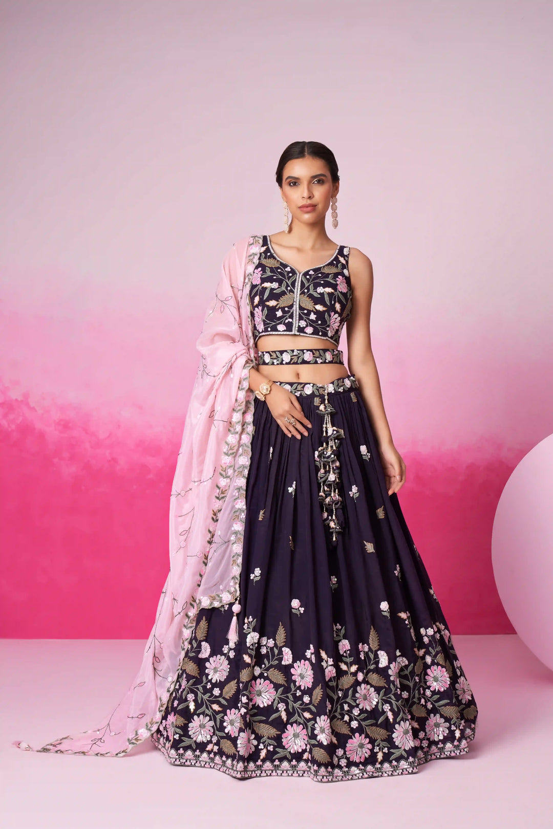 Satin Lehenga Choli Set with Designer Embroidery | Partywear
