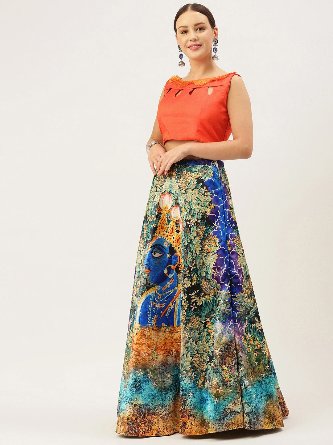 Satin Silk Navy Blue Lehenga Set | Kalia Krishna Design with Digital Prints Traditional Wear