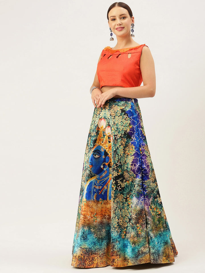 Satin Silk Navy Blue Lehenga Set | Kalia Krishna Design with Digital Prints Traditional Wear