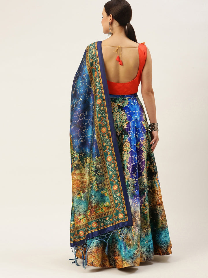 Satin Silk Navy Blue Lehenga Set | Kalia Krishna Design with Digital Prints Traditional Wear