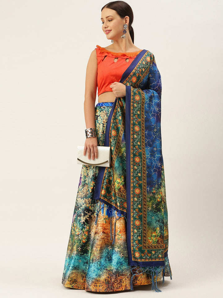 Satin Silk Navy Blue Lehenga Set | Kalia Krishna Design with Digital Prints Traditional Wear