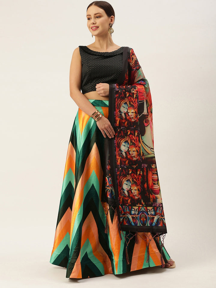 Designer Multicolor Silk Lehenga Set with Old Stripe Style | Digital Print Traditional Wear