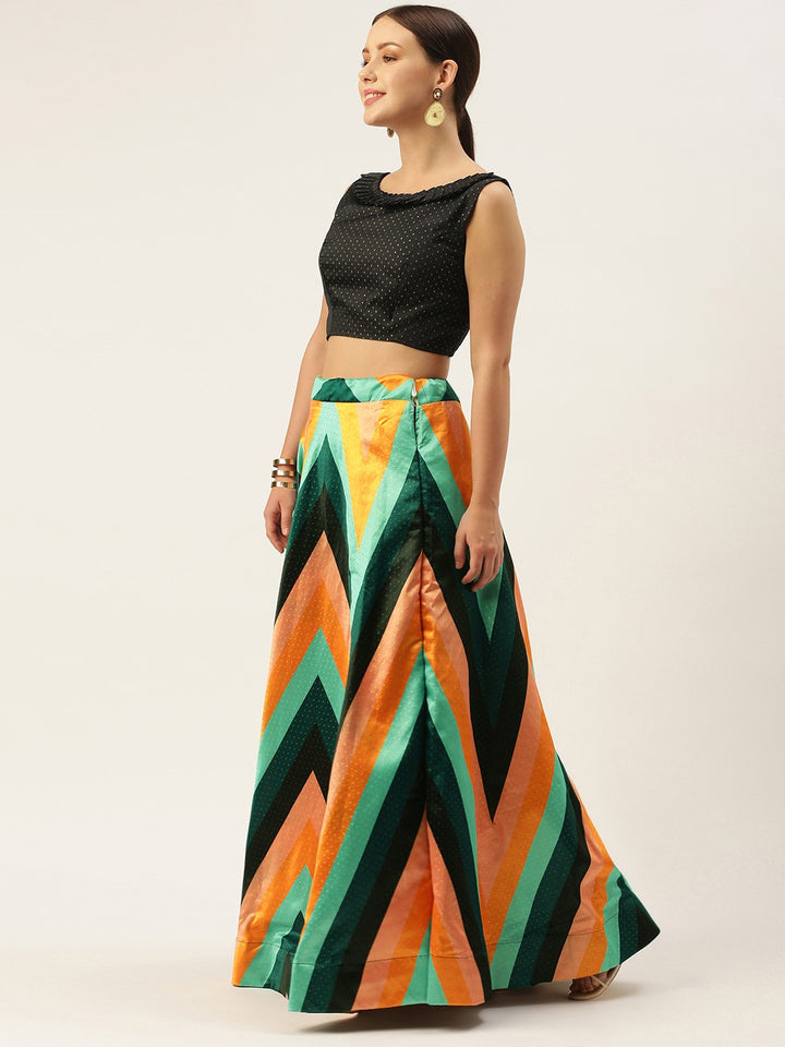 Designer Multicolor Silk Lehenga Set with Old Stripe Style | Digital Print Traditional Wear