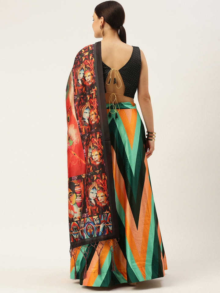 Designer Multicolor Silk Lehenga Set with Old Stripe Style | Digital Print Traditional Wear