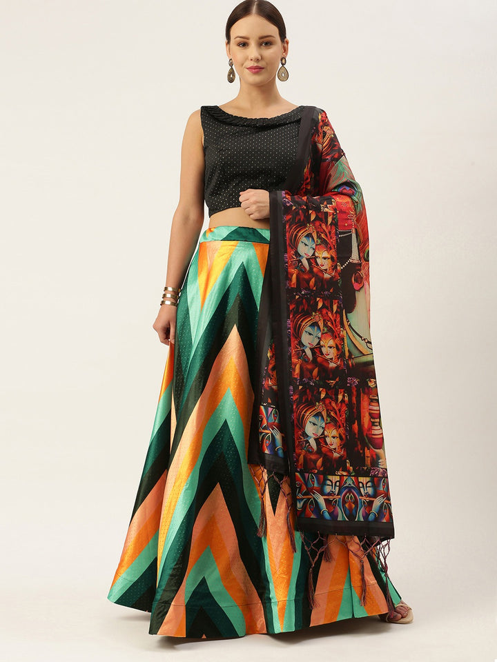 Designer Multicolor Silk Lehenga Set with Old Stripe Style | Digital Print Traditional Wear