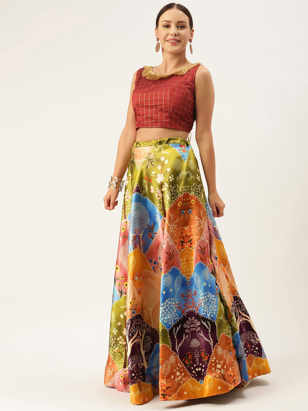 Multicolor Silk Lehenga Choli | Digital Print Shivan Tree Design for Weddings