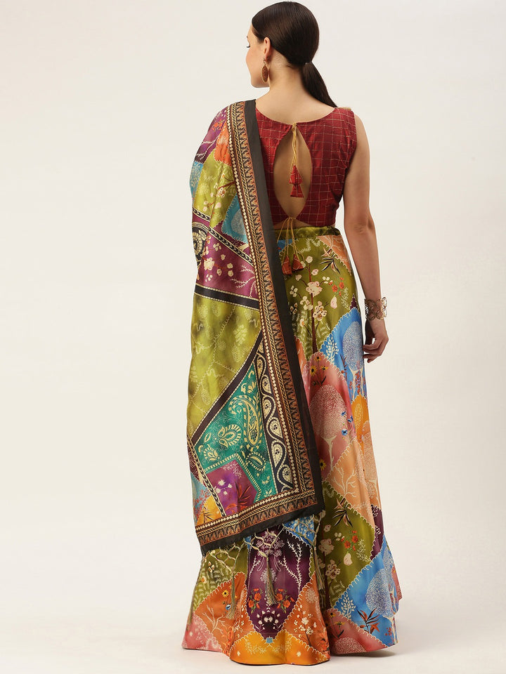 Multicolor Silk Lehenga Choli | Digital Print Shivan Tree Design for Weddings