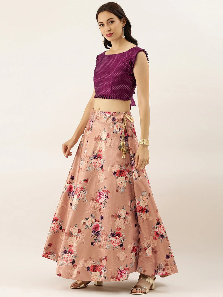 Peach Designer Lehenga Set | Satin Silk Lehenga with Digital Prints & Silk Dupatta