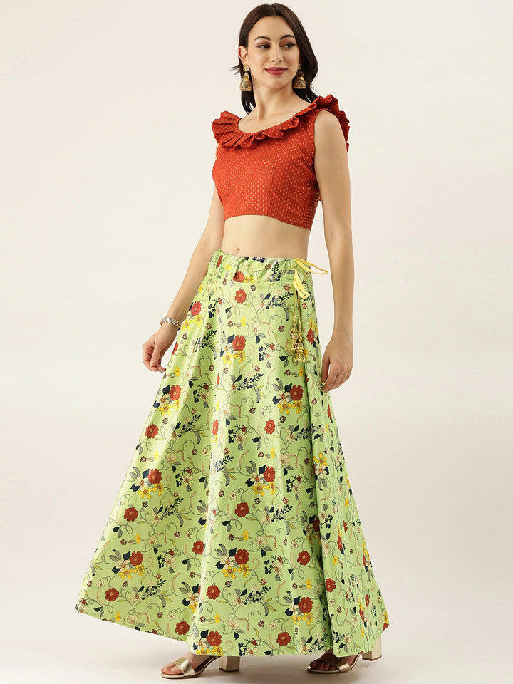 Elegant Pista Green Lehenga | Digital Printed Satin Silk Lehenga with Dupatta