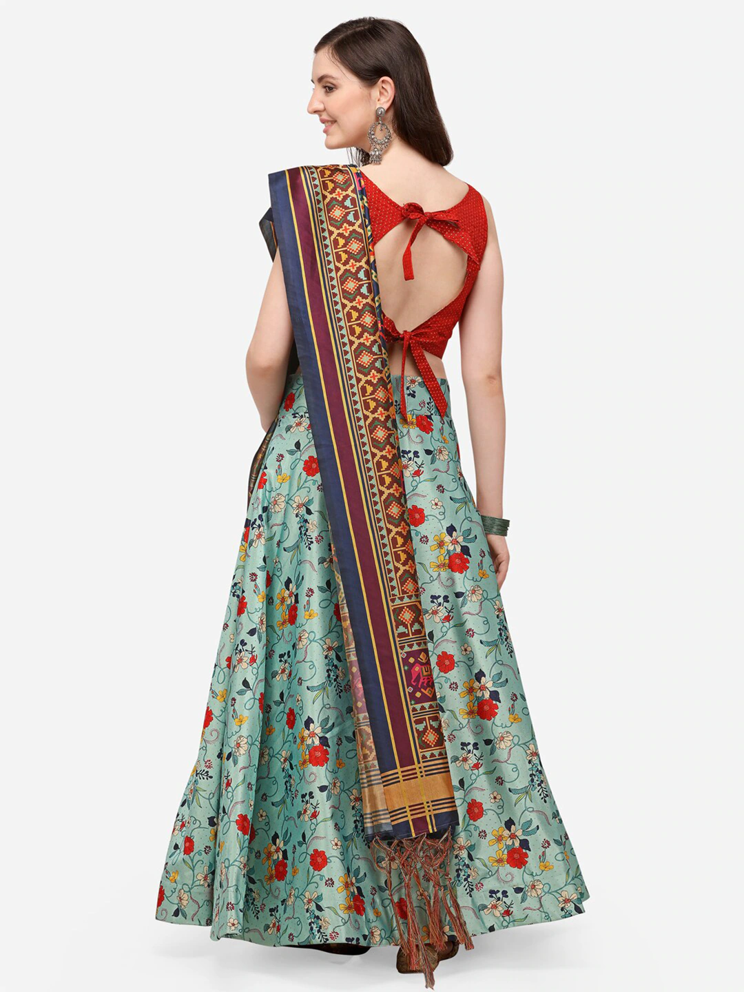 Stunning Lehenga Set | Light Blue Digital Printed Lehenga with Silk Blouse
