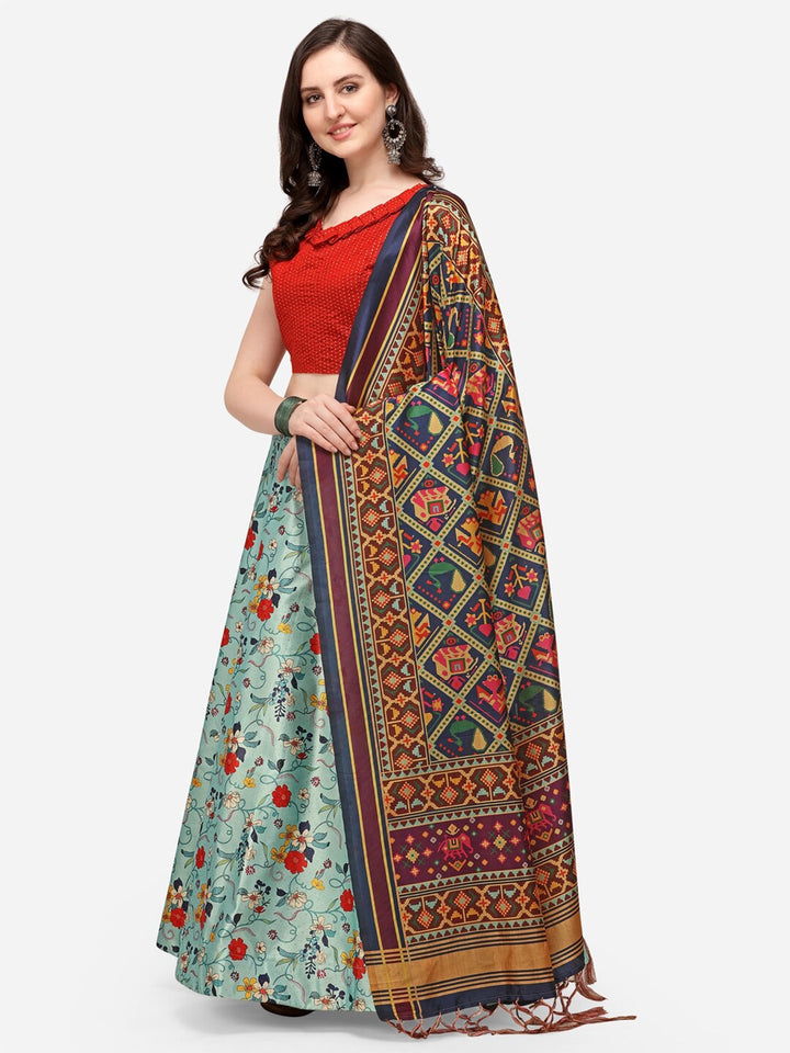 Stunning Lehenga Set | Light Blue Digital Printed Lehenga with Silk Blouse