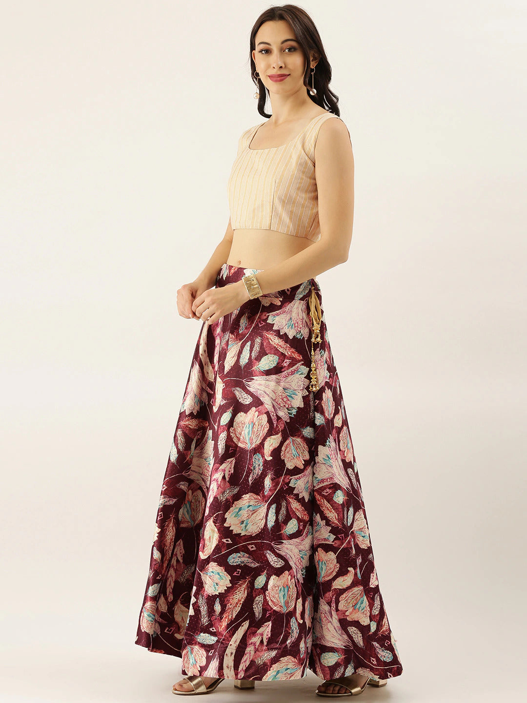 Maroon Lehenga | Digital Printed Silk Lehenga with Silk Blouse & Dupatta