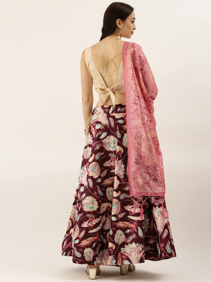 Maroon Lehenga | Digital Printed Silk Lehenga with Silk Blouse & Dupatta