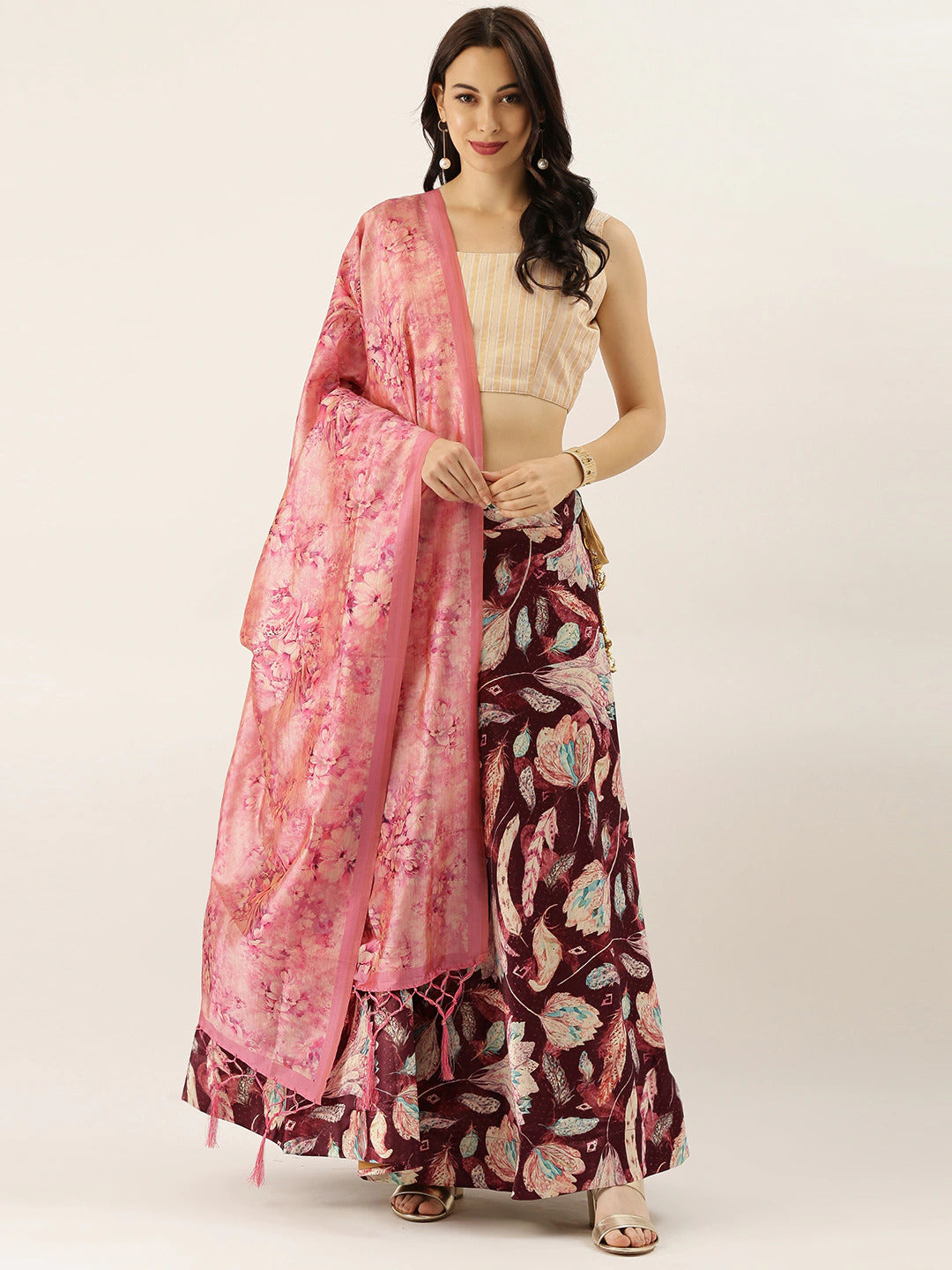 Maroon Lehenga | Digital Printed Silk Lehenga with Silk Blouse & Dupatta