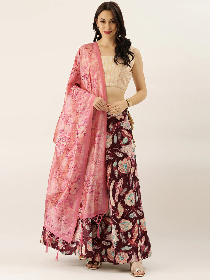 Maroon Lehenga | Digital Printed Silk Lehenga with Silk Blouse & Dupatta