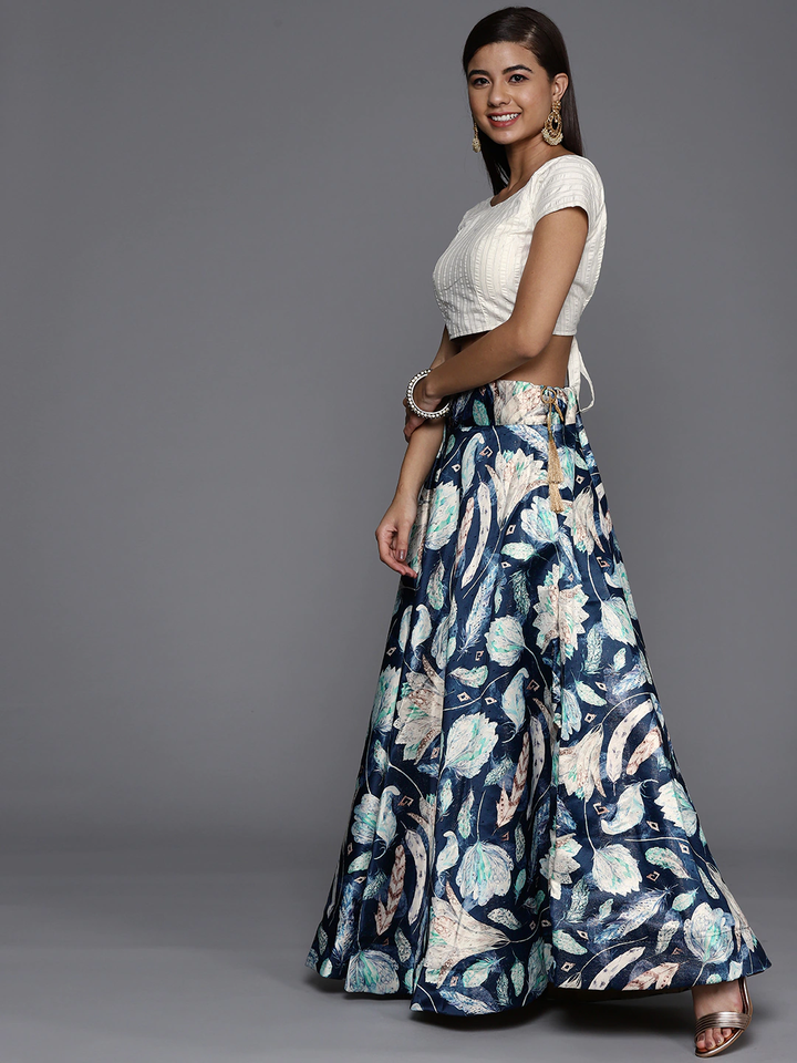 Elegant Dark Teal Blue Lehenga | Satin Silk Lehenga with Dupatta & Digital Prints