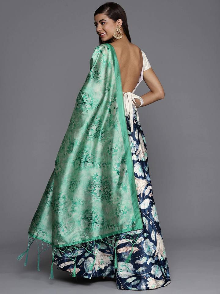 Elegant Dark Teal Blue Lehenga | Satin Silk Lehenga with Dupatta & Digital Prints