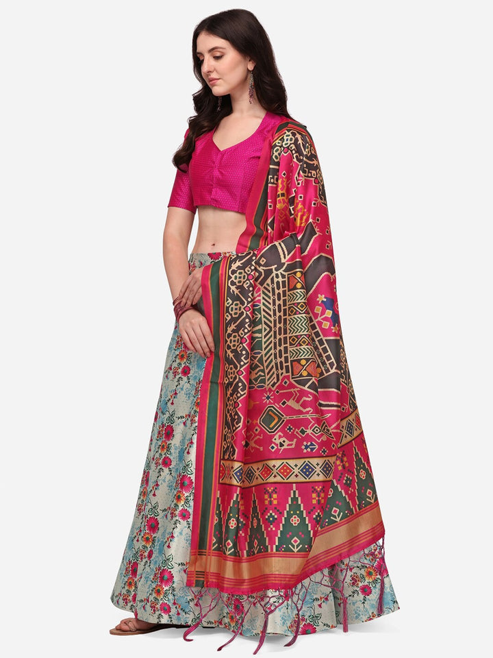 Multicolor Lehenga | Digital Printed Silk Lehenga with Silk Blouse & Dupatta
