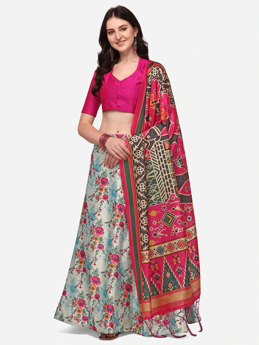 Multicolor Lehenga | Digital Printed Silk Lehenga with Silk Blouse & Dupatta
