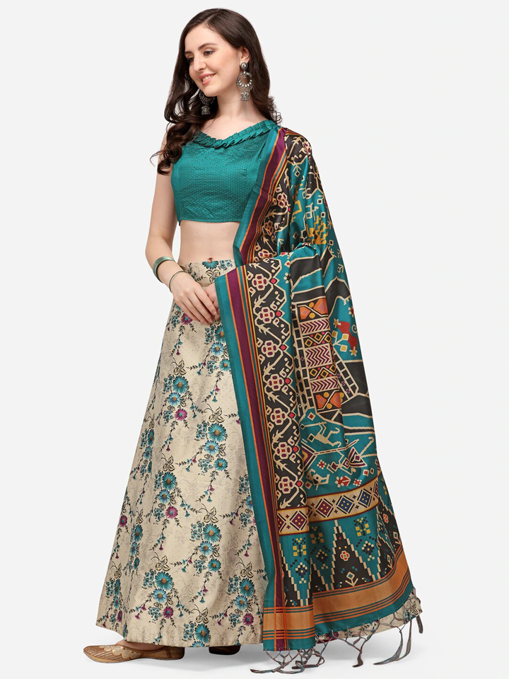 Multicolor Lehenga | Digital Printed Silk Lehenga with Silk Blouse & Dupatta