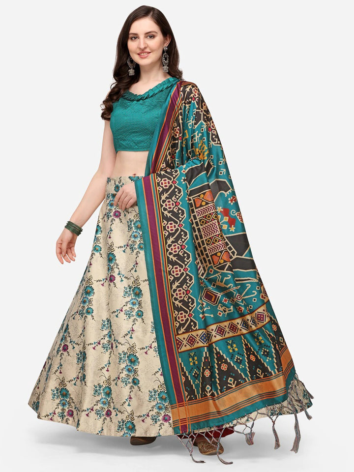 Multicolor Lehenga | Digital Printed Silk Lehenga with Silk Blouse & Dupatta
