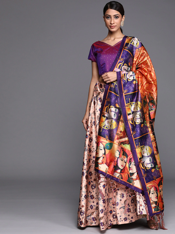 Purple Designer Lehenga | Satin Silk Lehenga Choli & Assami Silk Dupatta