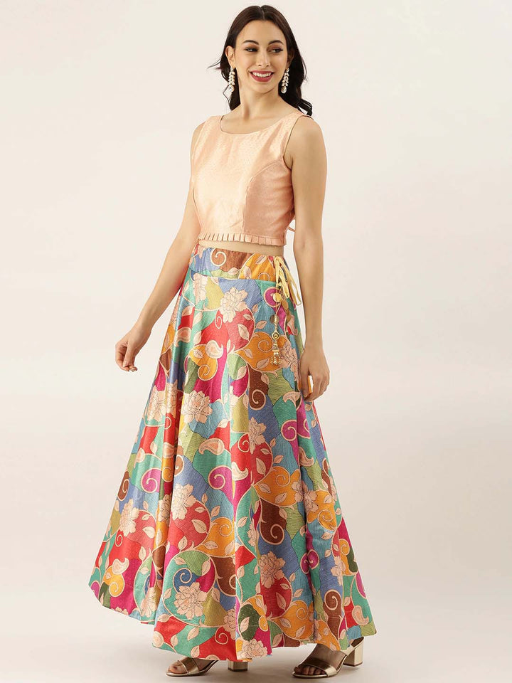 Multicolor Lehenga Set | Silk Blouse, Satin Lehenga & Assami Silk Dupatta