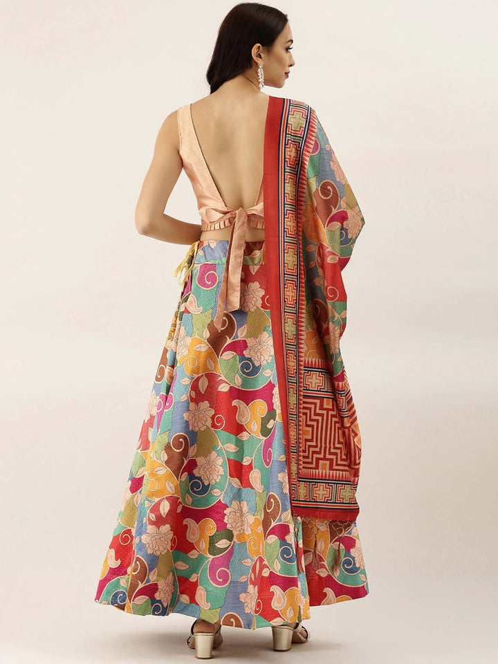 Multicolor Lehenga Set | Silk Blouse, Satin Lehenga & Assami Silk Dupatta