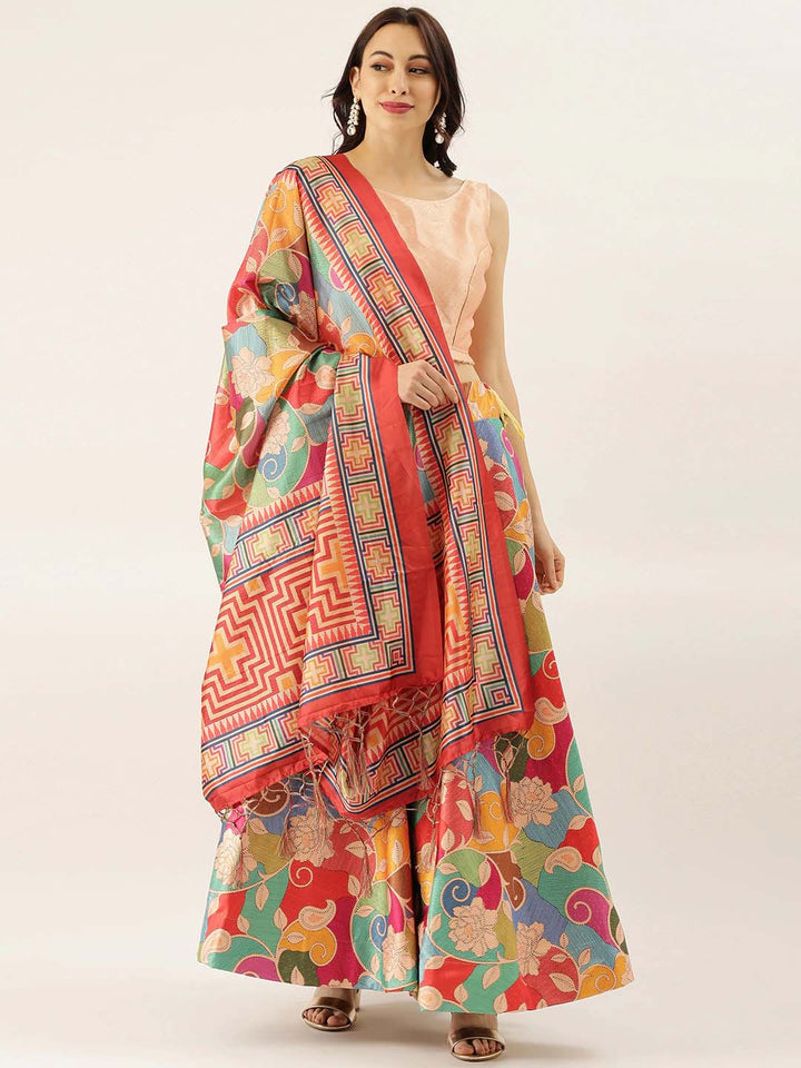 Multicolor Lehenga Set | Silk Blouse, Satin Lehenga & Assami Silk Dupatta