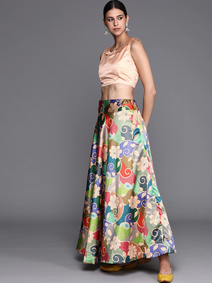 Vibrant Multi-Color Lehenga | Digital Print Satin Choli with Assami Dupatta