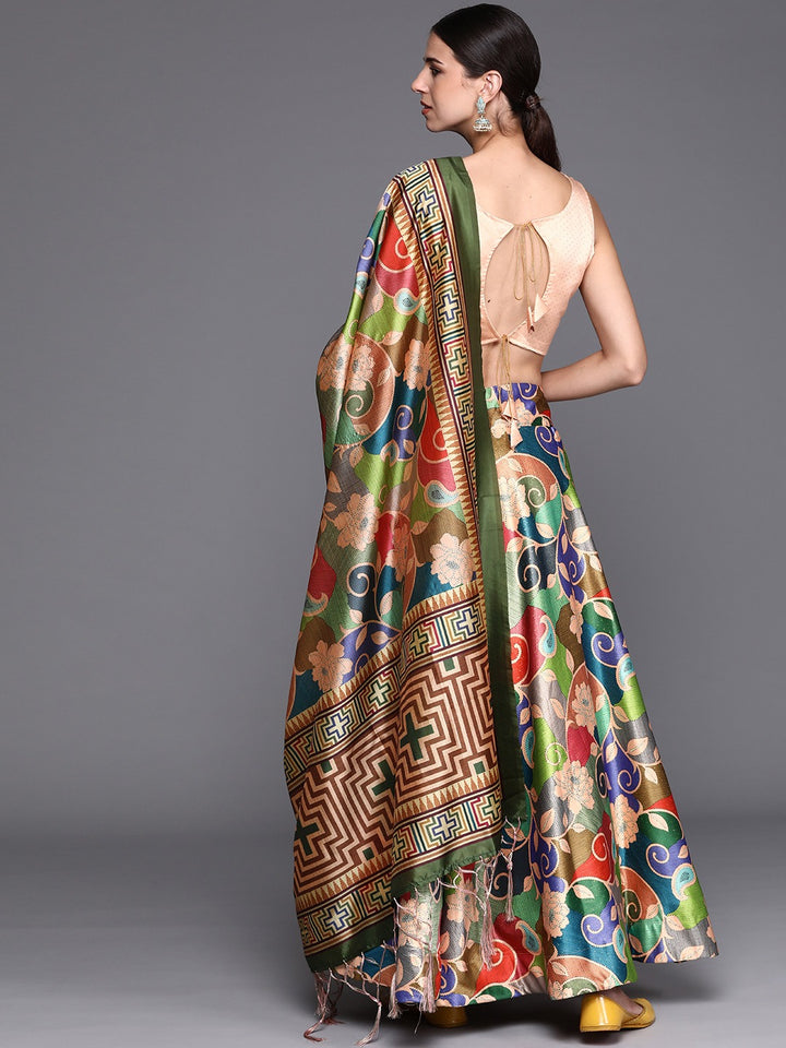 Vibrant Multi-Color Lehenga | Digital Print Satin Choli with Assami Dupatta