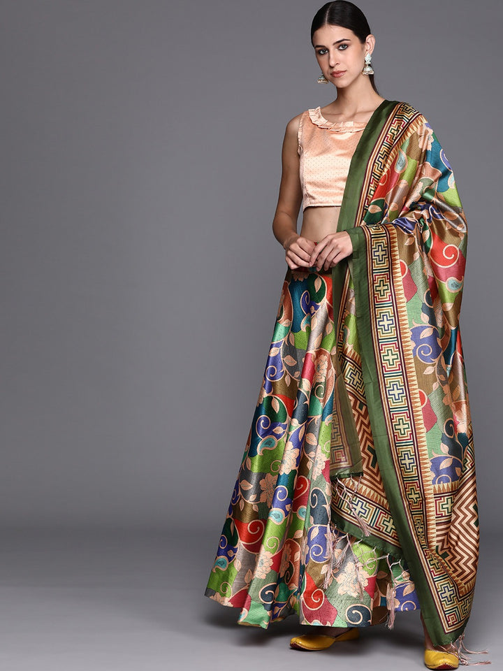 Vibrant Multi-Color Lehenga | Digital Print Satin Choli with Assami Dupatta
