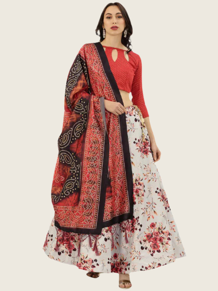 Elegant Beige Lehenga | Digital Print Lehenga with Silk Blouse & Dupatta