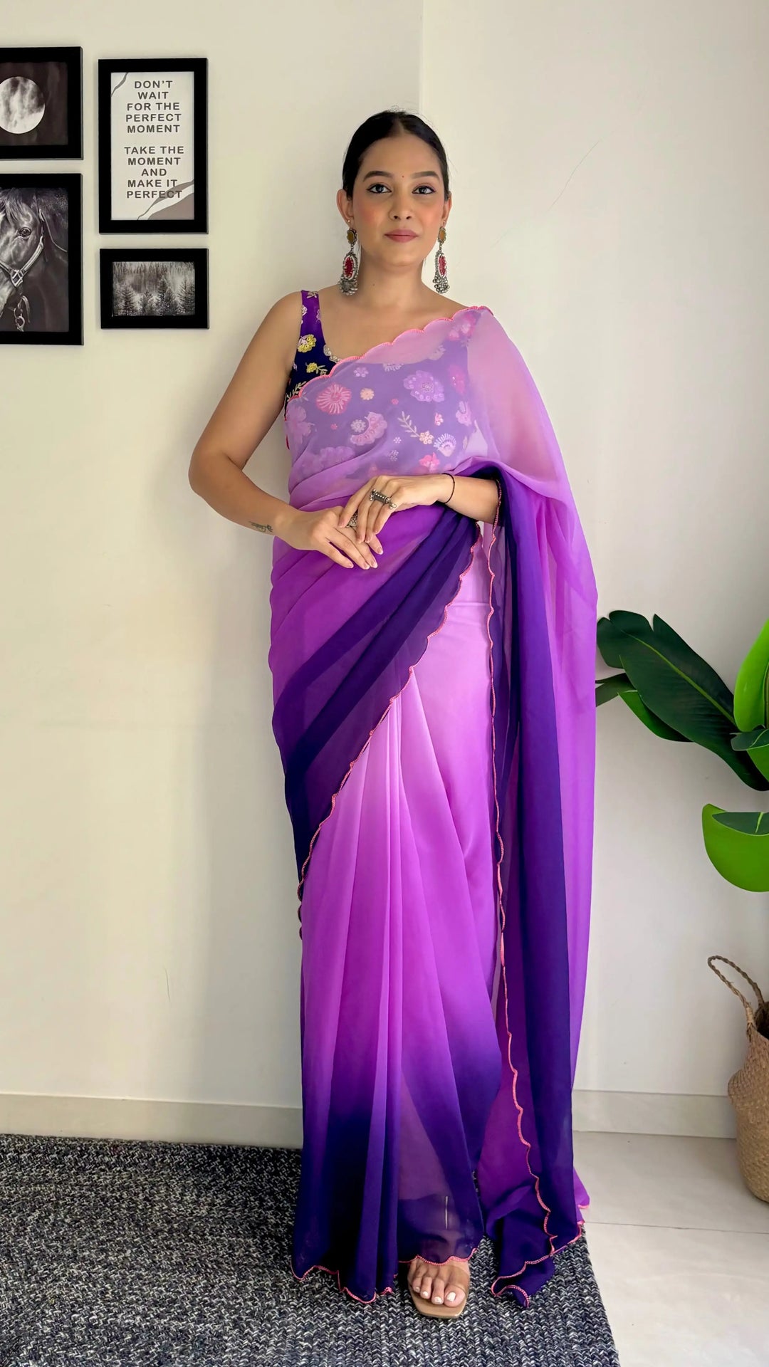 Faux-Georgette Saree with Heavy Embroidery | Fancy Arco Border Blouse