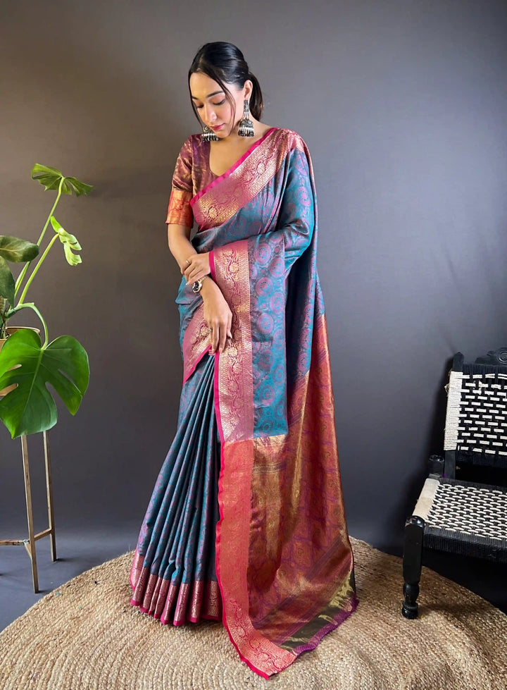 Elegant Zari-Weaved Silk Saree | Perfect for Weddings & Festive Events