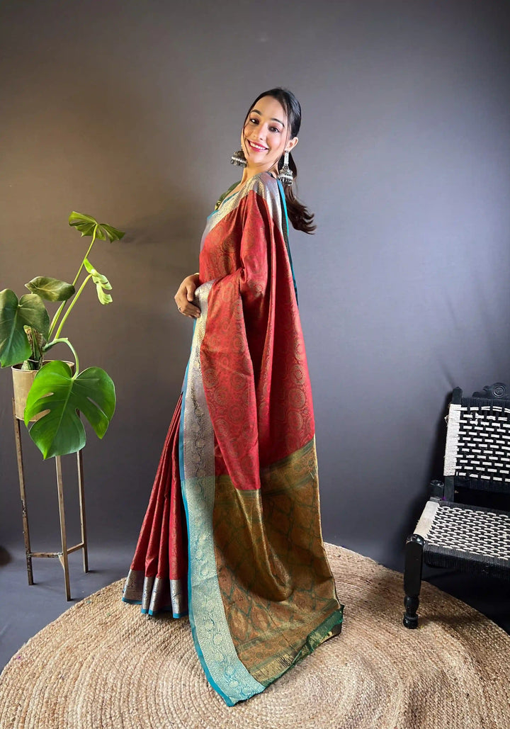 Elegant Zari-Weaved Silk Saree | Perfect for Weddings & Festive Events