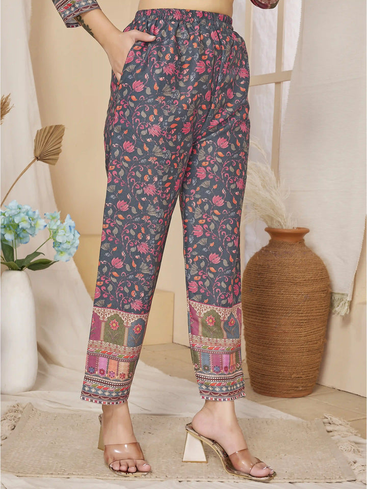 Grey Rayon Co-Ord Set | Designer Digital Printed Top with Bottom Pair