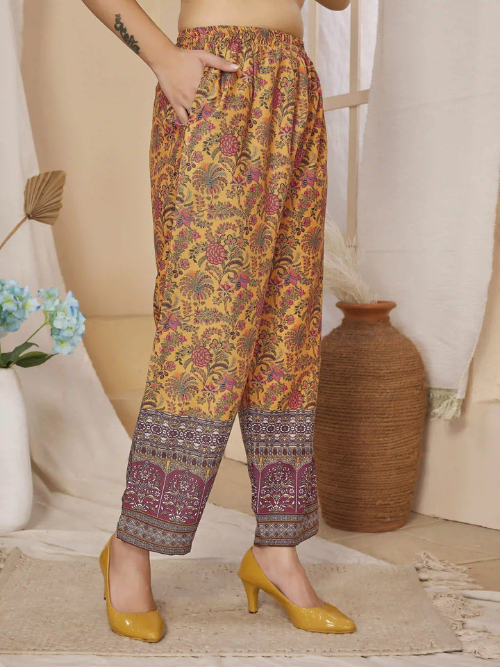 Stylish Mustard Top & Bottom Set | Elegant Rayon Co-Ord Set with Prints